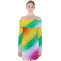 Red Yellow White Pink Green Blue Rainbow Color Mix Long Sleeve Off Shoulder Dress View1