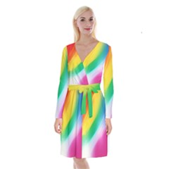 Red Yellow White Pink Green Blue Rainbow Color Mix Long Sleeve Velvet Front Wrap Dress