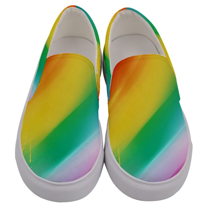 Red Yellow White Pink Green Blue Rainbow Color Mix Men s Canvas Slip Ons