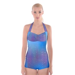 Rain Star Planet Galaxy Blue Sky Purple Blue Boyleg Halter Swimsuit 