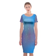 Rain Star Planet Galaxy Blue Sky Purple Blue Classic Short Sleeve Midi Dress