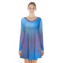 Rain Star Planet Galaxy Blue Sky Purple Blue Long Sleeve Velvet V-neck Dress by Mariart