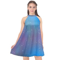 Rain Star Planet Galaxy Blue Sky Purple Blue Halter Neckline Chiffon Dress  by Mariart