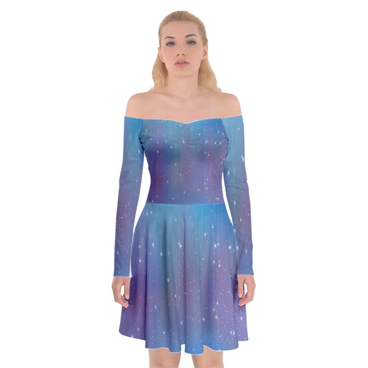 Rain Star Planet Galaxy Blue Sky Purple Blue Off Shoulder Skater Dress