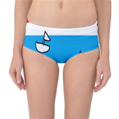 Ship Sea Beack Sun Blue Sky White Water Mid-waist Bikini Bottoms