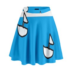 Ship Sea Beack Sun Blue Sky White Water High Waist Skirt by Mariart