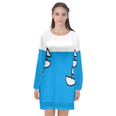 Ship Sea Beack Sun Blue Sky White Water Long Sleeve Chiffon Shift Dress  by Mariart