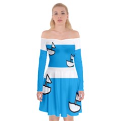 Ship Sea Beack Sun Blue Sky White Water Off Shoulder Skater Dress by Mariart