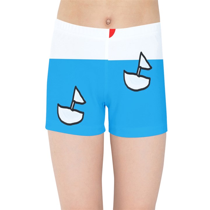 Ship Sea Beack Sun Blue Sky White Water Kids Sports Shorts