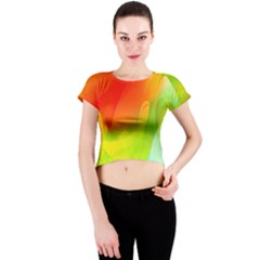 Red Yellow Green Blue Rainbow Color Mix Crew Neck Crop Top