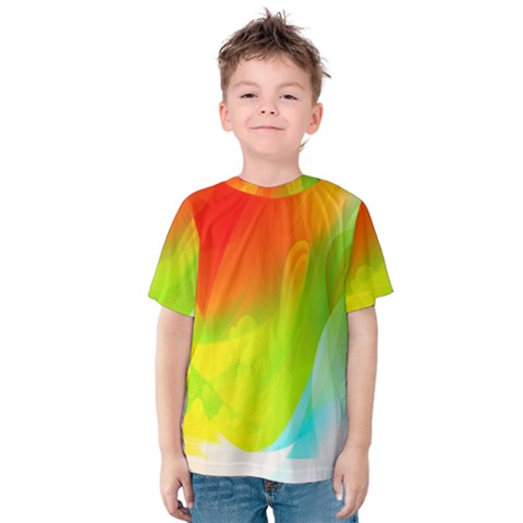 Red Yellow Green Blue Rainbow Color Mix Kids  Cotton Tee by Mariart