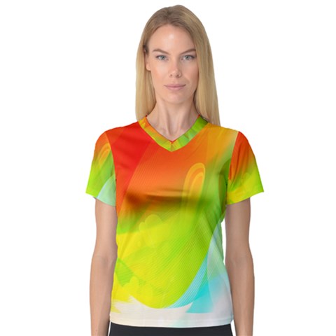 Red Yellow Green Blue Rainbow Color Mix V-neck Sport Mesh Tee by Mariart