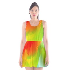 Red Yellow Green Blue Rainbow Color Mix Scoop Neck Skater Dress