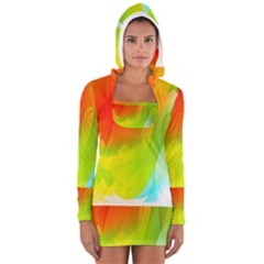 Red Yellow Green Blue Rainbow Color Mix Long Sleeve Hooded T-shirt