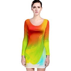 Red Yellow Green Blue Rainbow Color Mix Long Sleeve Velvet Bodycon Dress