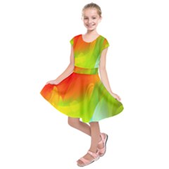 Red Yellow Green Blue Rainbow Color Mix Kids  Short Sleeve Dress