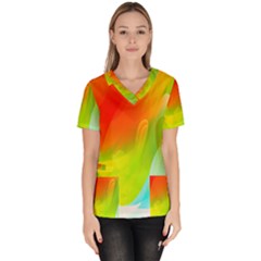 Red Yellow Green Blue Rainbow Color Mix Scrub Top