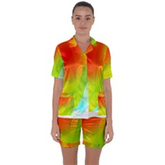 Red Yellow Green Blue Rainbow Color Mix Satin Short Sleeve Pyjamas Set by Mariart