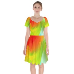 Red Yellow Green Blue Rainbow Color Mix Short Sleeve Bardot Dress by Mariart