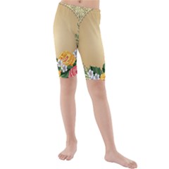 Rose Sunflower Star Floral Flower Frame Green Leaf Kids  Mid Length Swim Shorts by Mariart