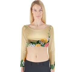 Rose Sunflower Star Floral Flower Frame Green Leaf Long Sleeve Crop Top