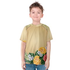 Rose Sunflower Star Floral Flower Frame Green Leaf Kids  Cotton Tee