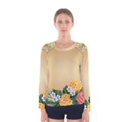 Rose Sunflower Star Floral Flower Frame Green Leaf Women s Long Sleeve Tee