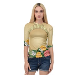 Rose Sunflower Star Floral Flower Frame Green Leaf Quarter Sleeve Raglan Tee