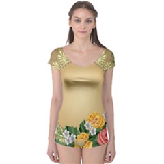 Rose Sunflower Star Floral Flower Frame Green Leaf Boyleg Leotard  by Mariart