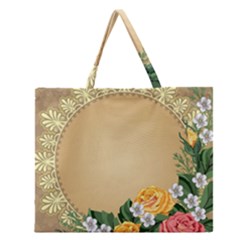 Rose Sunflower Star Floral Flower Frame Green Leaf Zipper Large Tote Bag