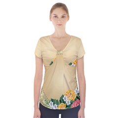 Rose Sunflower Star Floral Flower Frame Green Leaf Short Sleeve Front Detail Top by Mariart