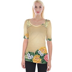 Rose Sunflower Star Floral Flower Frame Green Leaf Wide Neckline Tee