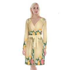 Rose Sunflower Star Floral Flower Frame Green Leaf Long Sleeve Velvet Front Wrap Dress