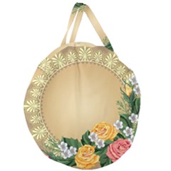 Rose Sunflower Star Floral Flower Frame Green Leaf Giant Round Zipper Tote