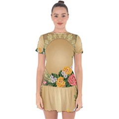 Rose Sunflower Star Floral Flower Frame Green Leaf Drop Hem Mini Chiffon Dress