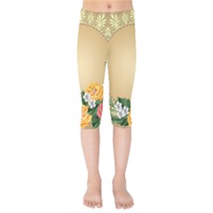 Rose Sunflower Star Floral Flower Frame Green Leaf Kids  Capri Leggings 