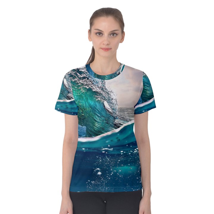 Sea Wave Waves Beach Water Blue Sky Women s Cotton Tee