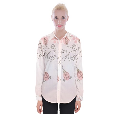 Simple Flower Polka Dots Pink Womens Long Sleeve Shirt by Mariart