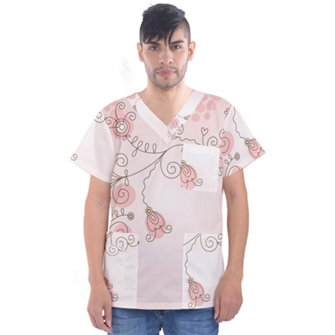 Simple Flower Polka Dots Pink Men s V-neck Scrub Top by Mariart