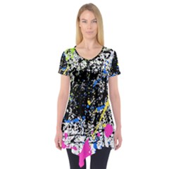 Spot Paint Pink Black Green Yellow Blue Sexy Short Sleeve Tunic 