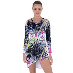 Spot Paint Pink Black Green Yellow Blue Sexy Asymmetric Cut-out Shift Dress