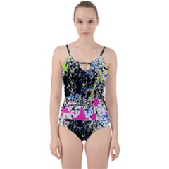 Spot Paint Pink Black Green Yellow Blue Sexy Cut Out Top Tankini Set