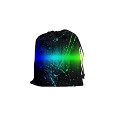 Space Galaxy Green Blue Black Spot Light Neon Rainbow Drawstring Pouches (small)  by Mariart