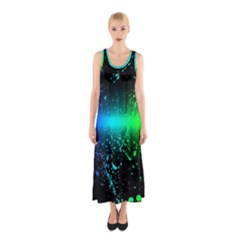 Space Galaxy Green Blue Black Spot Light Neon Rainbow Sleeveless Maxi Dress