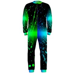 Space Galaxy Green Blue Black Spot Light Neon Rainbow Onepiece Jumpsuit (men)  by Mariart