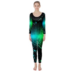 Space Galaxy Green Blue Black Spot Light Neon Rainbow Long Sleeve Catsuit