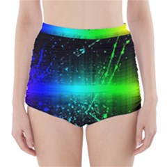 Space Galaxy Green Blue Black Spot Light Neon Rainbow High-waisted Bikini Bottoms by Mariart