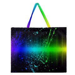 Space Galaxy Green Blue Black Spot Light Neon Rainbow Zipper Large Tote Bag