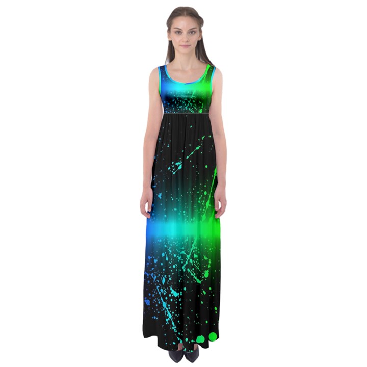 Space Galaxy Green Blue Black Spot Light Neon Rainbow Empire Waist Maxi Dress