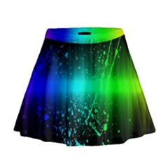 Space Galaxy Green Blue Black Spot Light Neon Rainbow Mini Flare Skirt